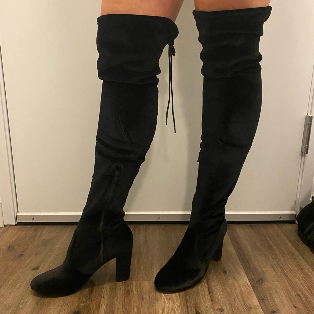 Chinese Laundry Black Velvet Over the Knee Boots- Brand New
